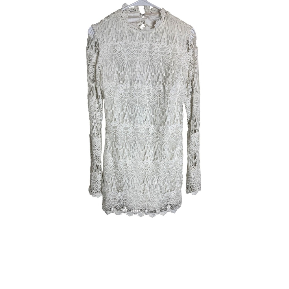 Lace Long-Sleeve Mini Dress in Ivory - Unbranded
